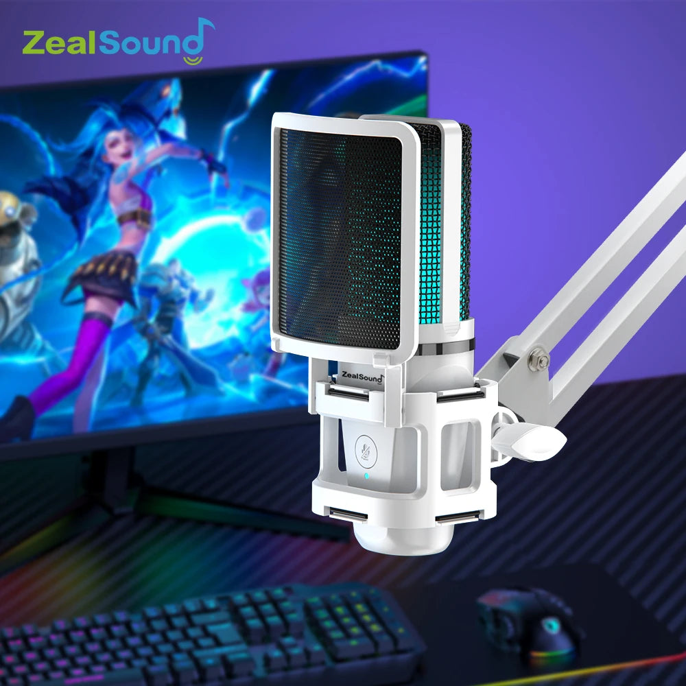 white gaming mic & stand