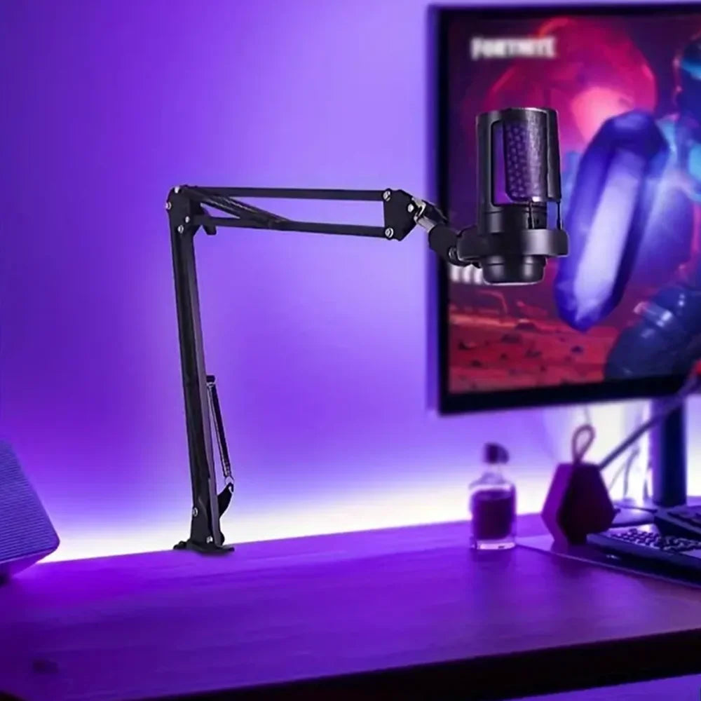 black gaming mic & stand