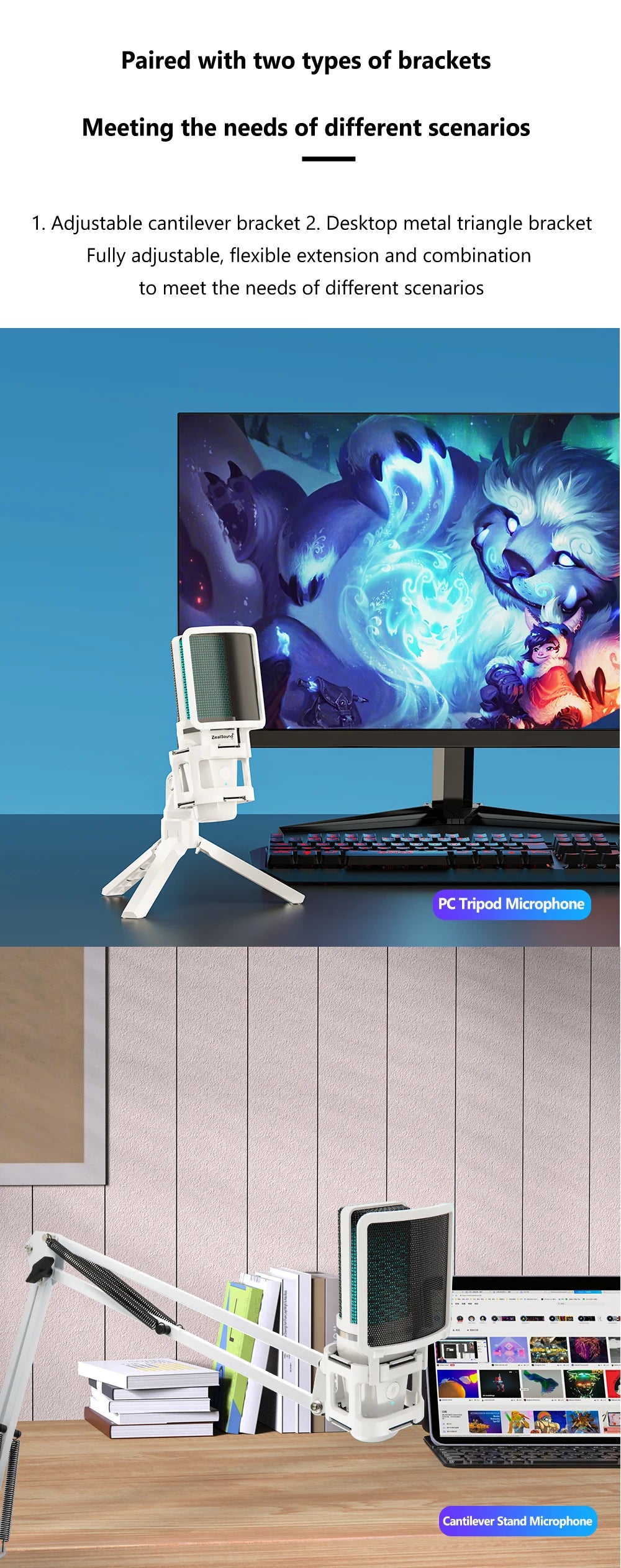 white gaming mic & stand